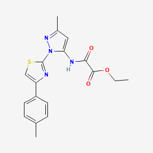 molecular formula C18H18N4O3S B3201342 ethyl 2-((3-methyl-1-(4-(p-tolyl)thiazol-2-yl)-1H-pyrazol-5-yl)amino)-2-oxoacetate CAS No. 1019103-46-8