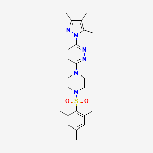 molecular formula C23H30N6O2S B3201388 3-(4-(mesitylsulfonyl)piperazin-1-yl)-6-(3,4,5-trimethyl-1H-pyrazol-1-yl)pyridazine CAS No. 1019104-39-2