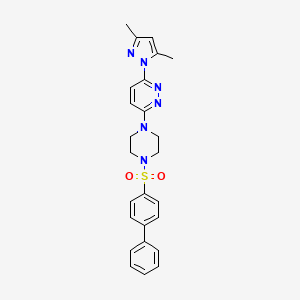 molecular formula C25H26N6O2S B3201443 3-(4-([1,1'-biphenyl]-4-ylsulfonyl)piperazin-1-yl)-6-(3,5-dimethyl-1H-pyrazol-1-yl)pyridazine CAS No. 1019104-82-5
