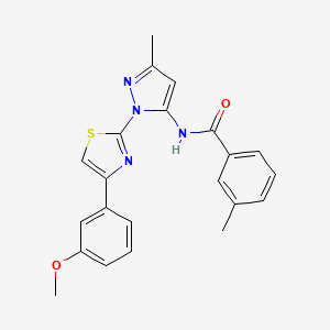 molecular formula C22H20N4O2S B3201468 N-(1-(4-(3-methoxyphenyl)thiazol-2-yl)-3-methyl-1H-pyrazol-5-yl)-3-methylbenzamide CAS No. 1019104-89-2