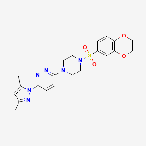 molecular formula C21H24N6O4S B3201489 3-(4-((2,3-dihydrobenzo[b][1,4]dioxin-6-yl)sulfonyl)piperazin-1-yl)-6-(3,5-dimethyl-1H-pyrazol-1-yl)pyridazine CAS No. 1019105-02-2