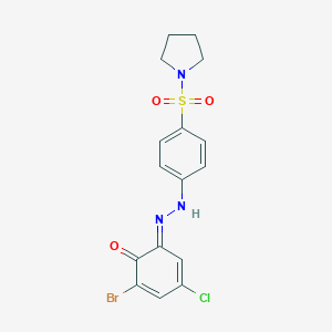 molecular formula C16H15BrClN3O3S B320165 (6E)-2-bromo-4-chloro-6-[(4-pyrrolidin-1-ylsulfonylphenyl)hydrazinylidene]cyclohexa-2,4-dien-1-one 
