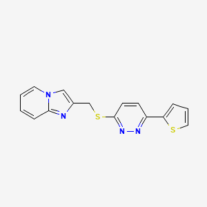 molecular formula C16H12N4S2 B3201710 2-(((6-(Thiophen-2-yl)pyridazin-3-yl)thio)methyl)imidazo[1,2-a]pyridine CAS No. 1020242-32-3