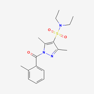 molecular formula C17H23N3O3S B3201729 N,N-diethyl-3,5-dimethyl-1-(2-methylbenzoyl)-1H-pyrazole-4-sulfonamide CAS No. 1020453-59-1