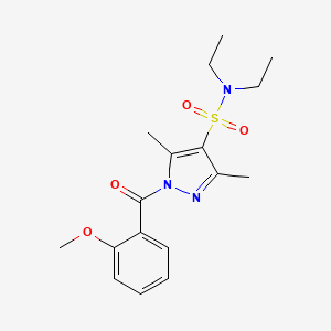 molecular formula C17H23N3O4S B3201736 N,N-diethyl-1-(2-methoxybenzoyl)-3,5-dimethyl-1H-pyrazole-4-sulfonamide CAS No. 1020453-77-3