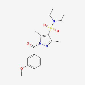 molecular formula C17H23N3O4S B3201743 N,N-diethyl-1-(3-methoxybenzoyl)-3,5-dimethyl-1H-pyrazole-4-sulfonamide CAS No. 1020453-92-2