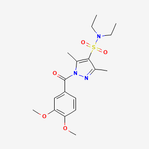 molecular formula C18H25N3O5S B3201750 1-(3,4-dimethoxybenzoyl)-N,N-diethyl-3,5-dimethyl-1H-pyrazole-4-sulfonamide CAS No. 1020454-25-4