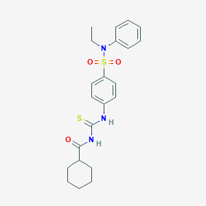 molecular formula C22H27N3O3S2 B320177 N-({4-[ethyl(phenyl)sulfamoyl]phenyl}carbamothioyl)cyclohexanecarboxamide 