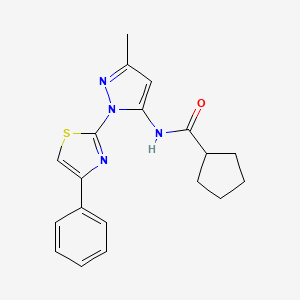 molecular formula C19H20N4OS B3201780 N-(3-methyl-1-(4-phenylthiazol-2-yl)-1H-pyrazol-5-yl)cyclopentanecarboxamide CAS No. 1020488-17-8