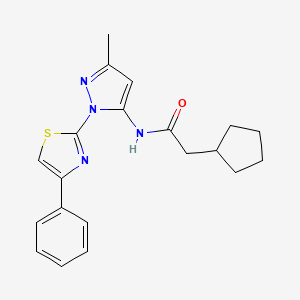 molecular formula C20H22N4OS B3201781 2-cyclopentyl-N-(3-methyl-1-(4-phenylthiazol-2-yl)-1H-pyrazol-5-yl)acetamide CAS No. 1020488-20-3