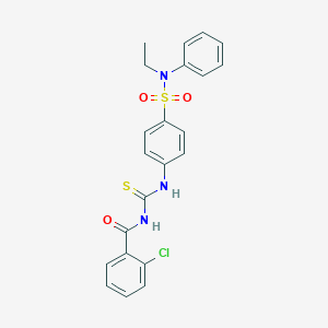 molecular formula C22H20ClN3O3S2 B320180 2-chloro-N-({4-[ethyl(phenyl)sulfamoyl]phenyl}carbamothioyl)benzamide 