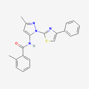 molecular formula C21H18N4OS B3201800 2-methyl-N-(3-methyl-1-(4-phenylthiazol-2-yl)-1H-pyrazol-5-yl)benzamide CAS No. 1020488-39-4