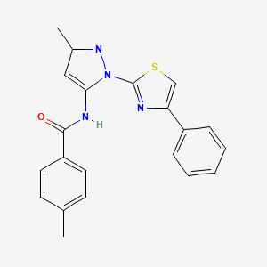molecular formula C21H18N4OS B3201808 4-methyl-N-(3-methyl-1-(4-phenylthiazol-2-yl)-1H-pyrazol-5-yl)benzamide CAS No. 1020488-43-0