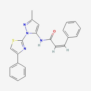 molecular formula C22H18N4OS B3201828 (Z)-N-(3-methyl-1-(4-phenylthiazol-2-yl)-1H-pyrazol-5-yl)-3-phenylacrylamide CAS No. 1020488-77-0
