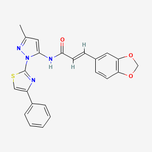molecular formula C23H18N4O3S B3201835 (E)-3-(benzo[d][1,3]dioxol-5-yl)-N-(3-methyl-1-(4-phenylthiazol-2-yl)-1H-pyrazol-5-yl)acrylamide CAS No. 1020488-80-5