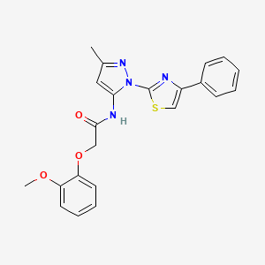 molecular formula C22H20N4O3S B3201848 2-(2-methoxyphenoxy)-N-(3-methyl-1-(4-phenylthiazol-2-yl)-1H-pyrazol-5-yl)acetamide CAS No. 1020488-92-9
