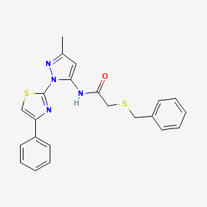 molecular formula C22H20N4OS2 B3201858 2-(benzylthio)-N-(3-methyl-1-(4-phenylthiazol-2-yl)-1H-pyrazol-5-yl)acetamide CAS No. 1020488-98-5