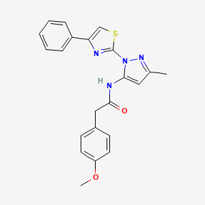 molecular formula C22H20N4O2S B3201866 2-(4-methoxyphenyl)-N-(3-methyl-1-(4-phenylthiazol-2-yl)-1H-pyrazol-5-yl)acetamide CAS No. 1020489-02-4
