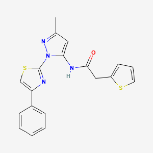 molecular formula C19H16N4OS2 B3201881 N-(3-methyl-1-(4-phenylthiazol-2-yl)-1H-pyrazol-5-yl)-2-(thiophen-2-yl)acetamide CAS No. 1020489-12-6