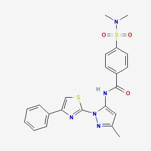 molecular formula C22H21N5O3S2 B3201889 4-(N,N-dimethylsulfamoyl)-N-(3-methyl-1-(4-phenylthiazol-2-yl)-1H-pyrazol-5-yl)benzamide CAS No. 1020489-14-8