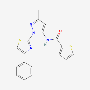 molecular formula C18H14N4OS2 B3201897 N-(3-methyl-1-(4-phenylthiazol-2-yl)-1H-pyrazol-5-yl)thiophene-2-carboxamide CAS No. 1020489-20-6