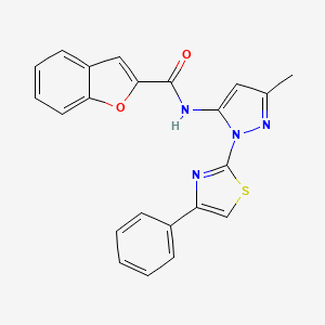 molecular formula C22H16N4O2S B3201906 N-(3-methyl-1-(4-phenylthiazol-2-yl)-1H-pyrazol-5-yl)benzofuran-2-carboxamide CAS No. 1020489-22-8