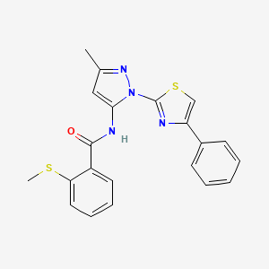 molecular formula C21H18N4OS2 B3201917 N-(3-methyl-1-(4-phenylthiazol-2-yl)-1H-pyrazol-5-yl)-2-(methylthio)benzamide CAS No. 1020489-33-1