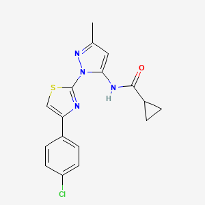 molecular formula C17H15ClN4OS B3201923 N-(1-(4-(4-chlorophenyl)thiazol-2-yl)-3-methyl-1H-pyrazol-5-yl)cyclopropanecarboxamide CAS No. 1020489-53-5