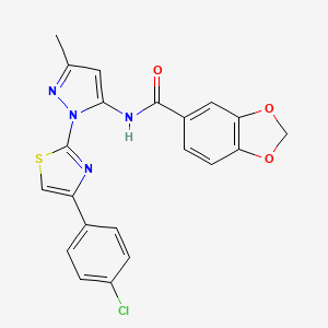 molecular formula C21H15ClN4O3S B3201927 N-(1-(4-(4-chlorophenyl)thiazol-2-yl)-3-methyl-1H-pyrazol-5-yl)benzo[d][1,3]dioxole-5-carboxamide CAS No. 1020489-61-5