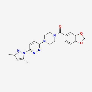 molecular formula C21H22N6O3 B3202047 benzo[d][1,3]dioxol-5-yl(4-(6-(3,5-dimethyl-1H-pyrazol-1-yl)pyridazin-3-yl)piperazin-1-yl)methanone CAS No. 1020503-19-8