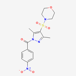 molecular formula C16H18N4O6S B3202055 (3,5-dimethyl-4-(morpholinosulfonyl)-1H-pyrazol-1-yl)(4-nitrophenyl)methanone CAS No. 1020503-26-7