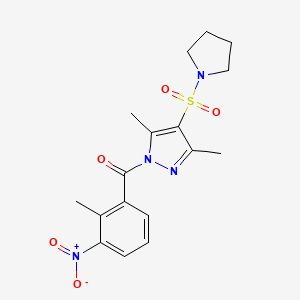 molecular formula C17H20N4O5S B3202077 (3,5-dimethyl-4-(pyrrolidin-1-ylsulfonyl)-1H-pyrazol-1-yl)(2-methyl-3-nitrophenyl)methanone CAS No. 1020503-31-4