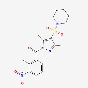 molecular formula C18H22N4O5S B3202083 1-{[3,5-dimethyl-1-(2-methyl-3-nitrobenzoyl)-1H-pyrazol-4-yl]sulfonyl}piperidine CAS No. 1020503-32-5