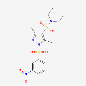 molecular formula C15H20N4O6S2 B3202090 N,N-diethyl-3,5-dimethyl-1-((3-nitrophenyl)sulfonyl)-1H-pyrazole-4-sulfonamide CAS No. 1020503-40-5