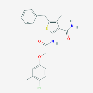 molecular formula C22H21ClN2O3S B320214 5-Benzyl-2-{[(4-chloro-3-methylphenoxy)acetyl]amino}-4-methyl-3-thiophenecarboxamide 