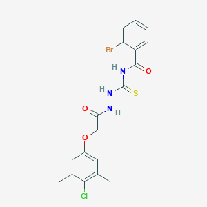 molecular formula C18H17BrClN3O3S B320224 2-bromo-N-({2-[(4-chloro-3,5-dimethylphenoxy)acetyl]hydrazino}carbothioyl)benzamide 