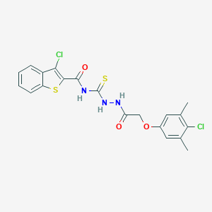 molecular formula C20H17Cl2N3O3S2 B320227 3-chloro-N-({2-[(4-chloro-3,5-dimethylphenoxy)acetyl]hydrazino}carbothioyl)-1-benzothiophene-2-carboxamide 