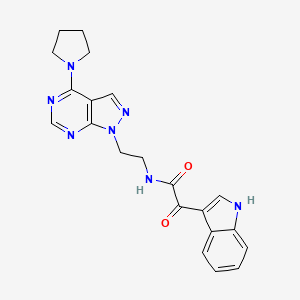 molecular formula C21H21N7O2 B3202279 2-(1H-indol-3-yl)-2-oxo-N-(2-(4-(pyrrolidin-1-yl)-1H-pyrazolo[3,4-d]pyrimidin-1-yl)ethyl)acetamide CAS No. 1021206-21-2