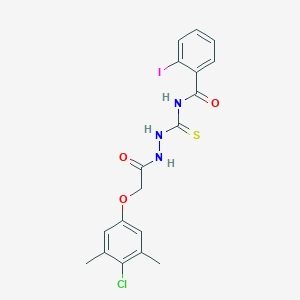molecular formula C18H17ClIN3O3S B320228 N-({2-[(4-chloro-3,5-dimethylphenoxy)acetyl]hydrazino}carbothioyl)-2-iodobenzamide 