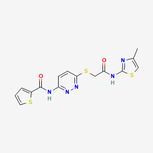 molecular formula C15H13N5O2S3 B3202286 N-(6-((2-((4-methylthiazol-2-yl)amino)-2-oxoethyl)thio)pyridazin-3-yl)thiophene-2-carboxamide CAS No. 1021206-56-3