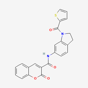 molecular formula C23H16N2O4S B3202293 2-oxo-N-(1-(thiophene-2-carbonyl)indolin-6-yl)-2H-chromene-3-carboxamide CAS No. 1021207-09-9