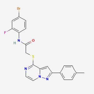 molecular formula C21H16BrFN4OS B3202329 N-(4-bromo-2-fluorophenyl)-2-{[2-(4-methylphenyl)pyrazolo[1,5-a]pyrazin-4-yl]thio}acetamide CAS No. 1021208-27-4