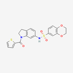 molecular formula C21H18N2O5S2 B3202350 N-(1-(thiophene-2-carbonyl)indolin-6-yl)-2,3-dihydrobenzo[b][1,4]dioxine-6-sulfonamide CAS No. 1021208-49-0