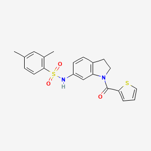 molecular formula C21H20N2O3S2 B3202357 2,4-dimethyl-N-(1-(thiophene-2-carbonyl)indolin-6-yl)benzenesulfonamide CAS No. 1021208-52-5
