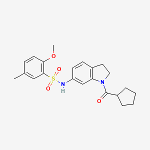 molecular formula C22H26N2O4S B3202380 N-(1-(cyclopentanecarbonyl)indolin-6-yl)-2-methoxy-5-methylbenzenesulfonamide CAS No. 1021208-75-2