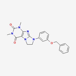 molecular formula C22H21N5O3 B3202386 1,3-Dimethyl-8-[3-(phenylmethoxy)phenyl]-1,3,5-trihydroimidazolidino[1,2-h]pur ine-2,4-dione CAS No. 1021208-76-3