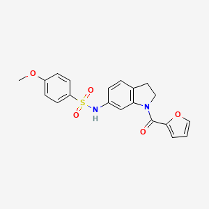 molecular formula C20H18N2O5S B3202396 N-(1-(furan-2-carbonyl)indolin-6-yl)-4-methoxybenzenesulfonamide CAS No. 1021208-90-1