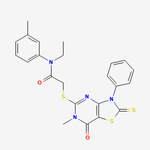 molecular formula C23H22N4O2S3 B3202407 N-ethyl-2-((6-methyl-7-oxo-3-phenyl-2-thioxo-2,3,6,7-tetrahydrothiazolo[4,5-d]pyrimidin-5-yl)thio)-N-(m-tolyl)acetamide CAS No. 1021209-03-9