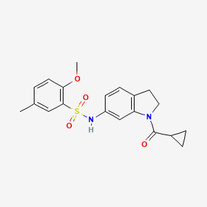 molecular formula C20H22N2O4S B3202411 N-(1-(cyclopropanecarbonyl)indolin-6-yl)-2-methoxy-5-methylbenzenesulfonamide CAS No. 1021209-06-2