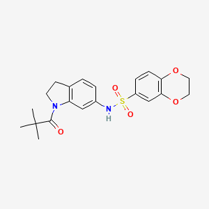 molecular formula C21H24N2O5S B3202521 N-(1-pivaloylindolin-6-yl)-2,3-dihydrobenzo[b][1,4]dioxine-6-sulfonamide CAS No. 1021210-41-2